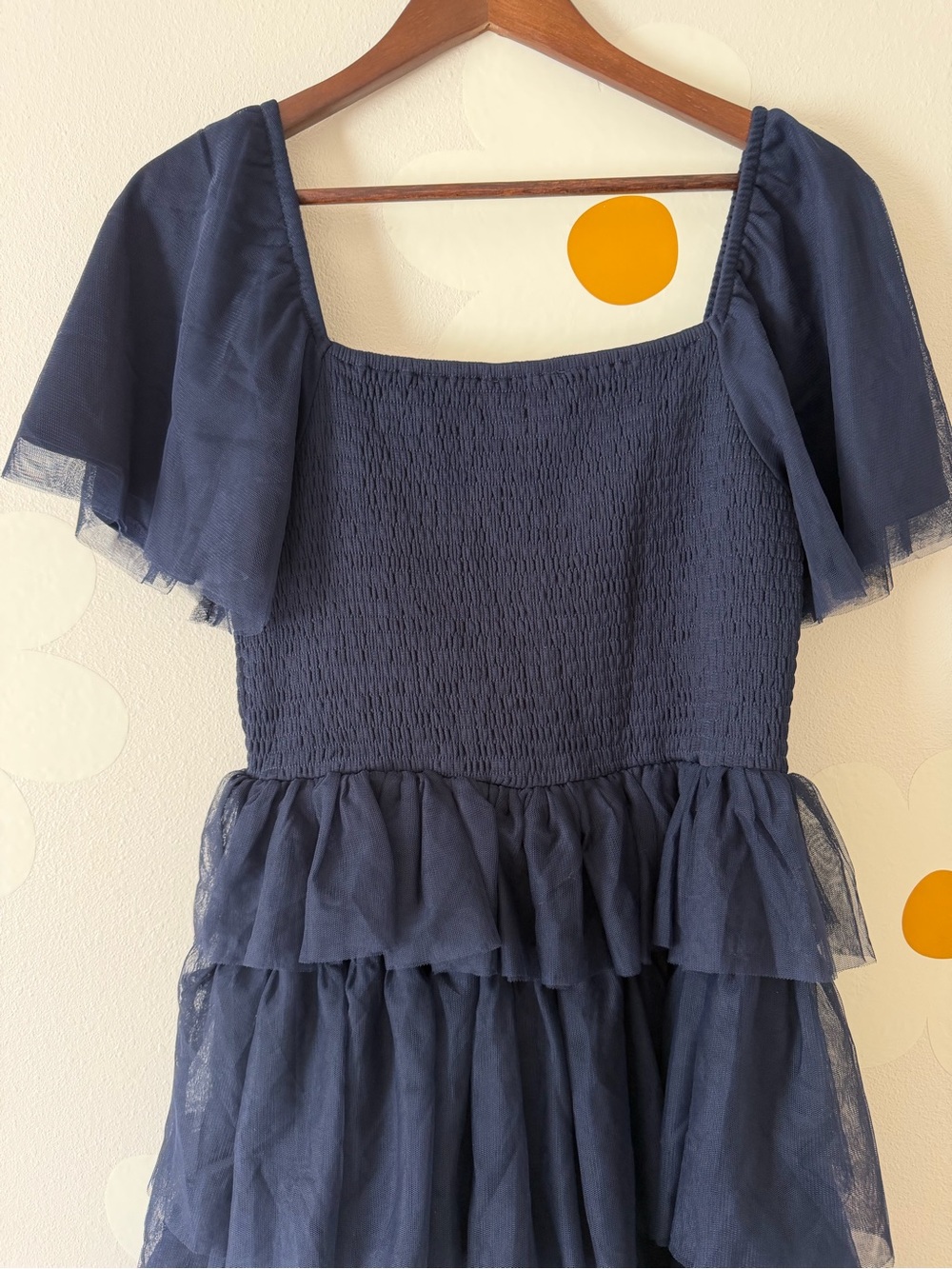 EUC Bohme Navy Mia Ruffled Tulle Smocked Maxi Dress - Picture 8 of 12